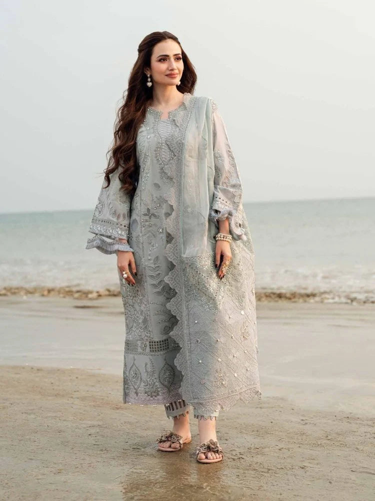 Lawn-3PC Laser Cut Embroidered Shirt With Khadi Net Embroidered Dupatta-SS5401