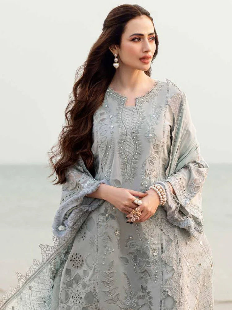 Lawn-3PC Laser Cut Embroidered Shirt With Khadi Net Embroidered Dupatta-SS5401