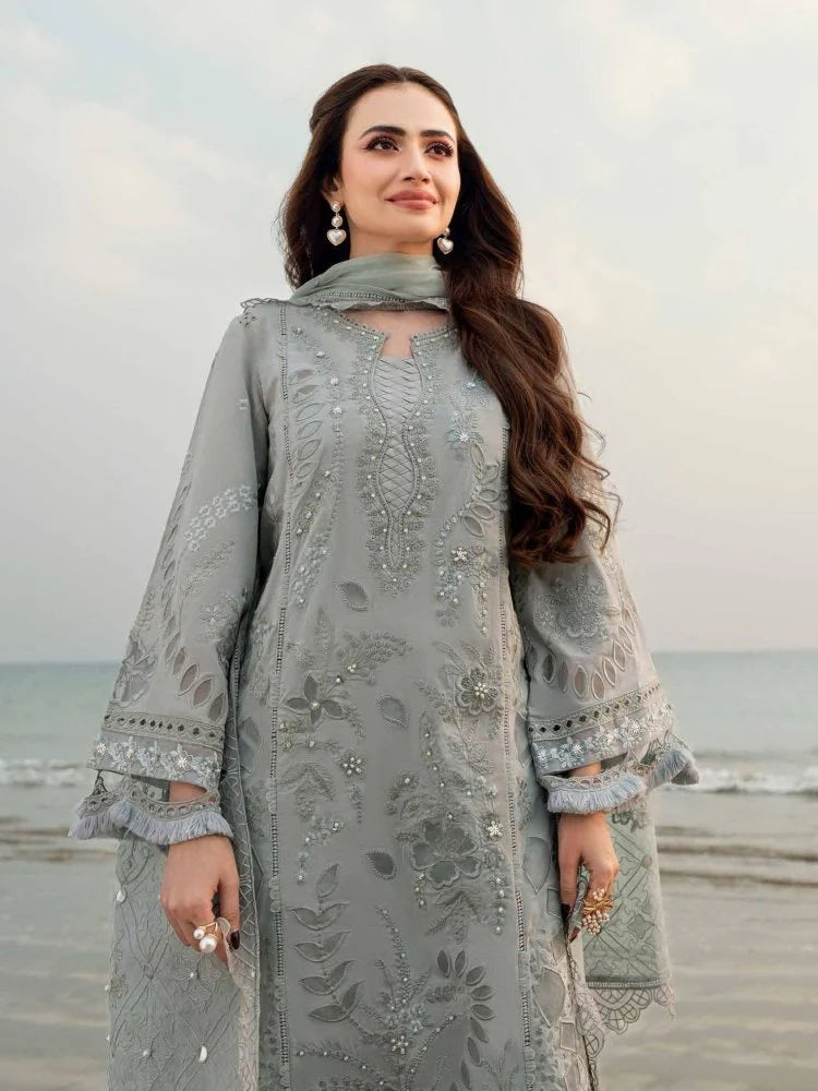 Lawn-3PC Laser Cut Embroidered Shirt With Khadi Net Embroidered Dupatta-SS5401