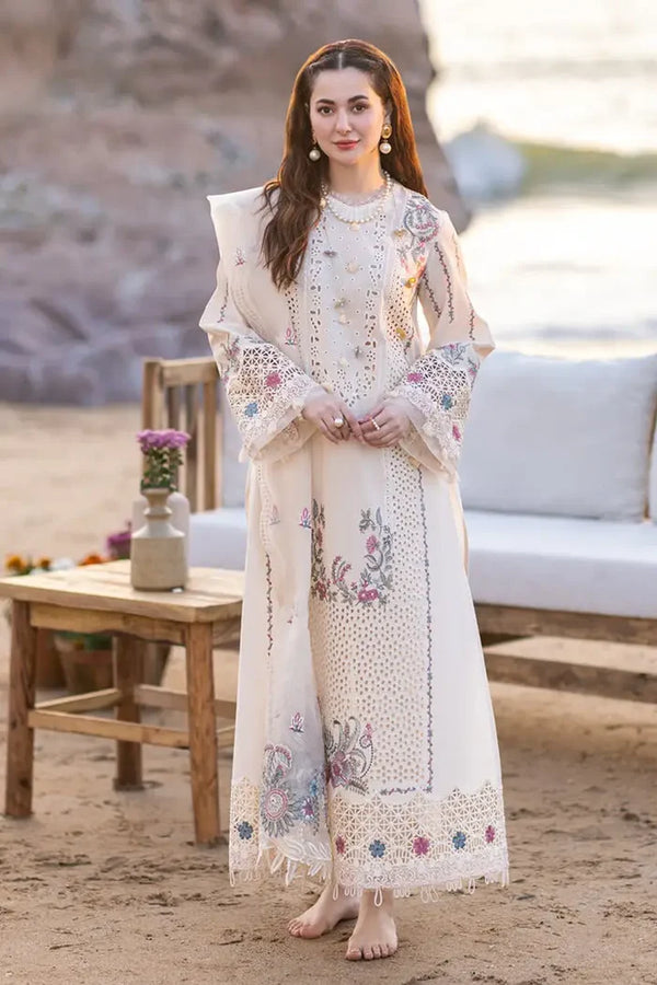 Dhanak-3PC Embroidered Shirt with Khadi Net Embroidered Dupatta - 3115