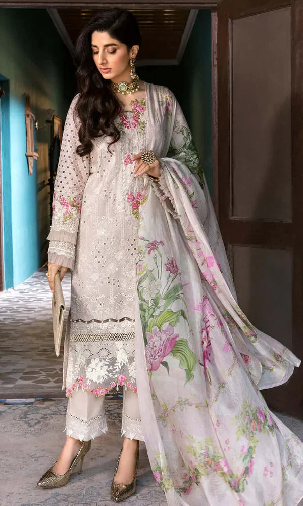 Lawn-3PC Chikankari Embroidered With Digital Printed Dupatta-SS1056