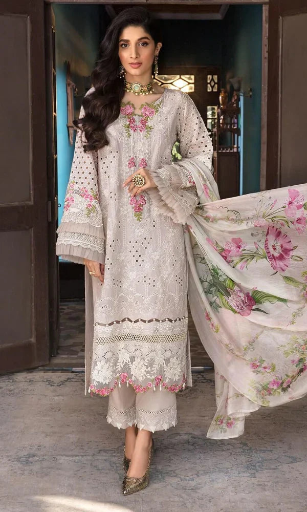 Lawn-3PC Chikankari Embroidered With Digital Printed Dupatta-SS1056
