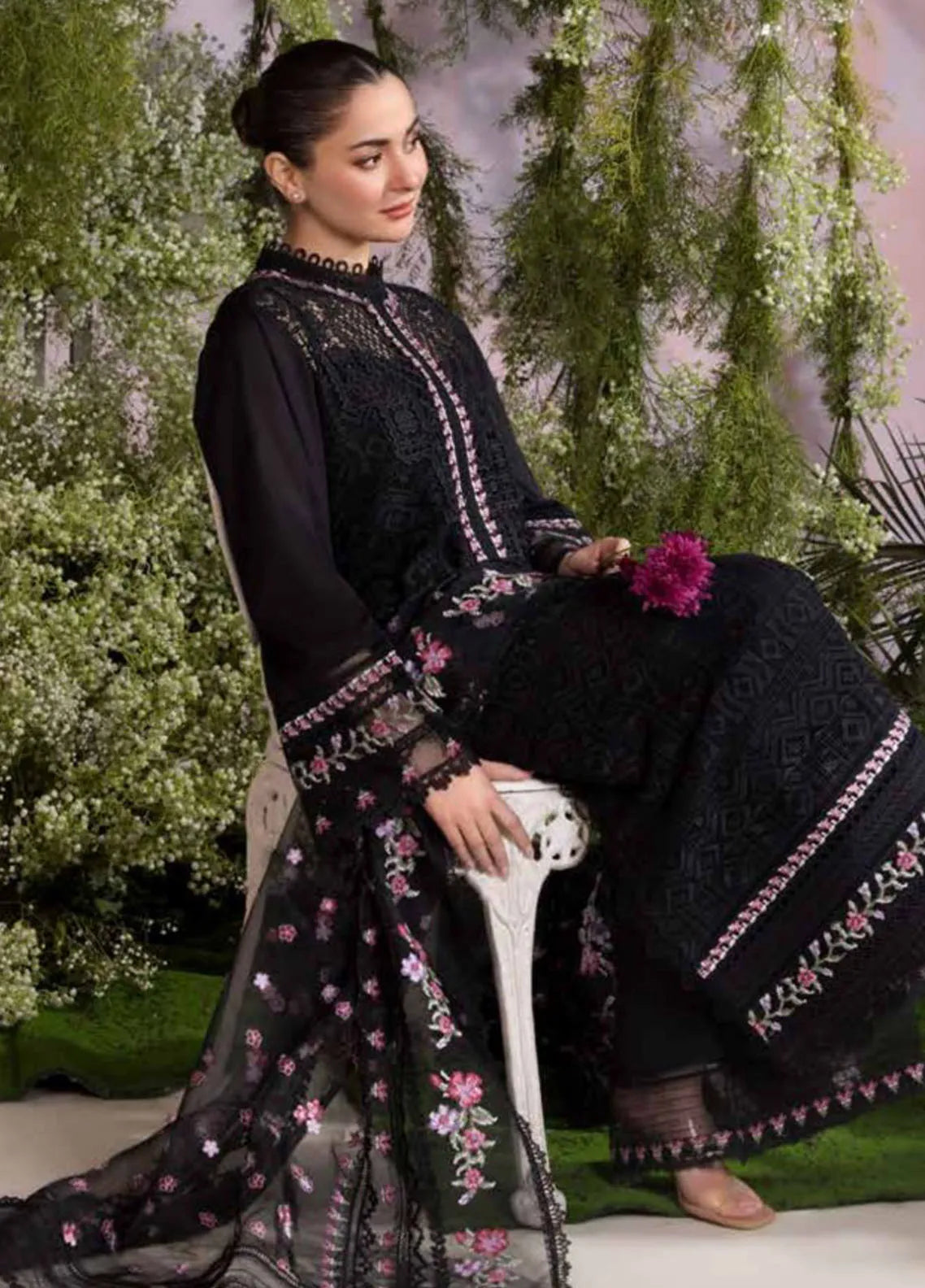 Dhanak 3PC Embroidered Shirt with Organza Embroidered Dupatta – ZC3284