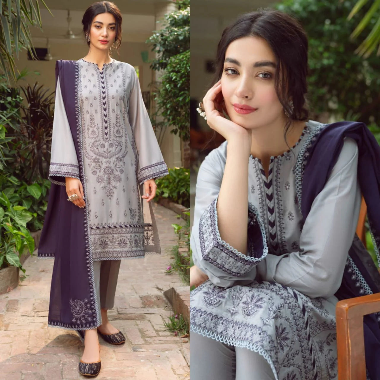 Lawn-3PC Embroidered with Chiffon Embroidered Dupatta-SS1117